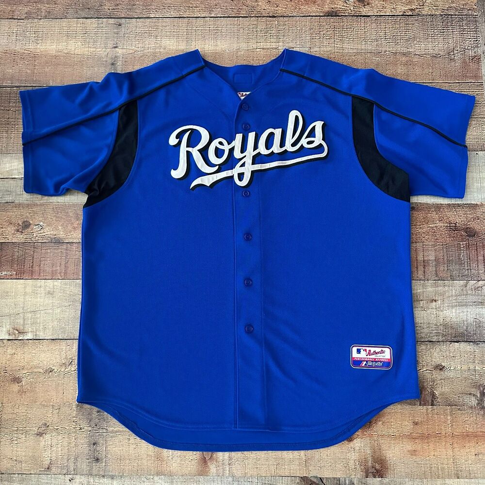 Majestic Authentic Kansas City Royals Jersey | Men's 2XL | Blue Button‑Up
